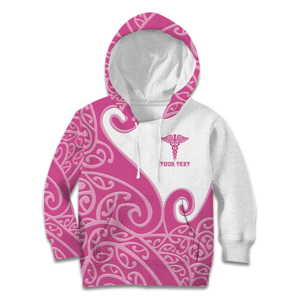 Personalised New Zealand Nurse Kid Hoodie Maori Koru Pink Version