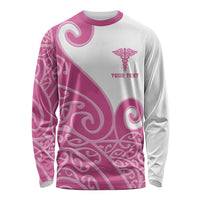 Personalised New Zealand Nurse Long Sleeve Shirt Maori Koru Pink Version