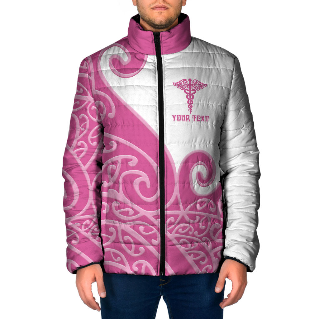 Personalised New Zealand Nurse Padded Jacket Maori Koru Pink Version