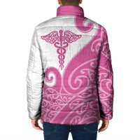 Personalised New Zealand Nurse Padded Jacket Maori Koru Pink Version