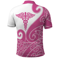 Personalised New Zealand Nurse Polo Shirt Maori Koru Pink Version