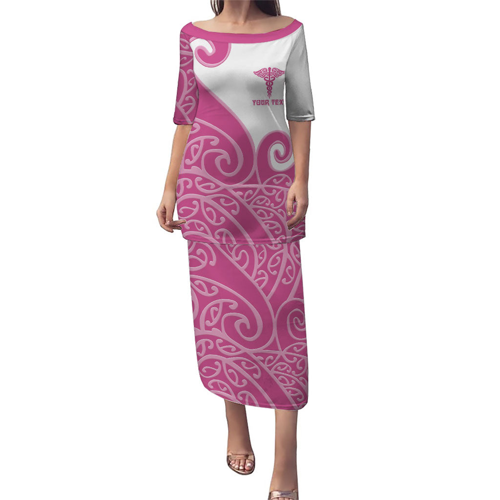 Personalised New Zealand Nurse Puletasi Maori Koru Pink Version