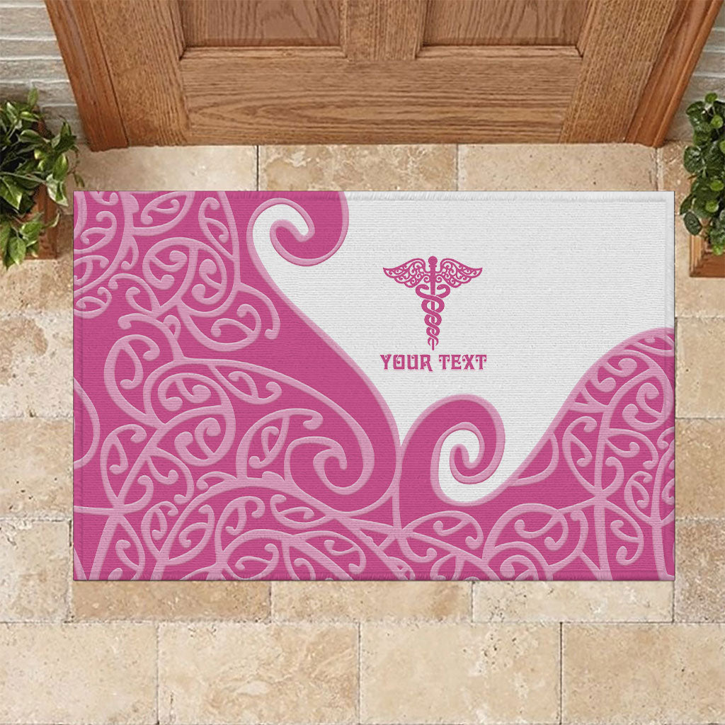 Personalised New Zealand Nurse Rubber Doormat Maori Koru Pink Version