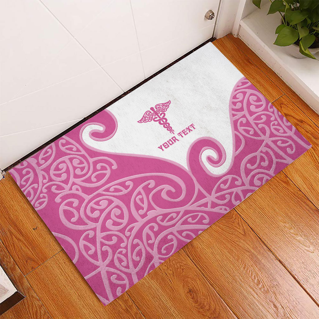 Personalised New Zealand Nurse Rubber Doormat Maori Koru Pink Version