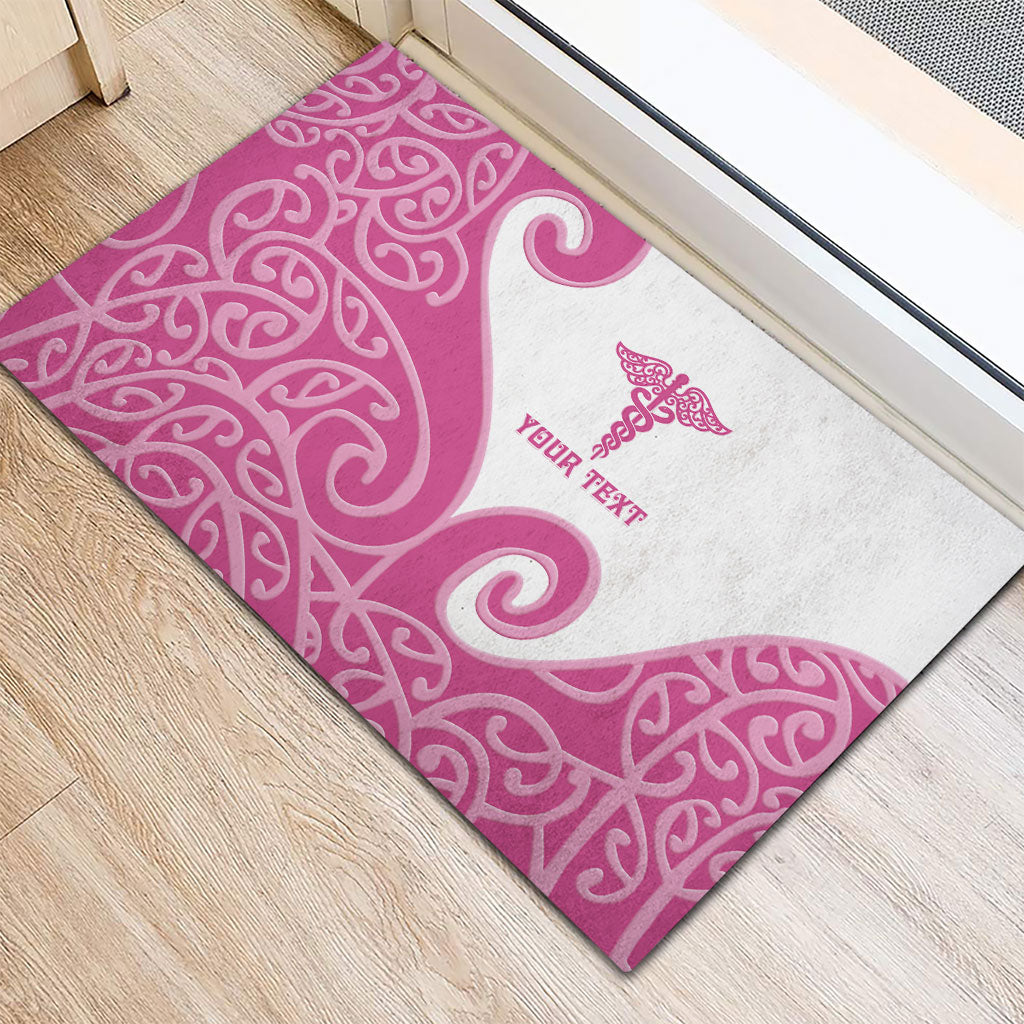Personalised New Zealand Nurse Rubber Doormat Maori Koru Pink Version