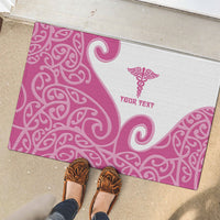 Personalised New Zealand Nurse Rubber Doormat Maori Koru Pink Version