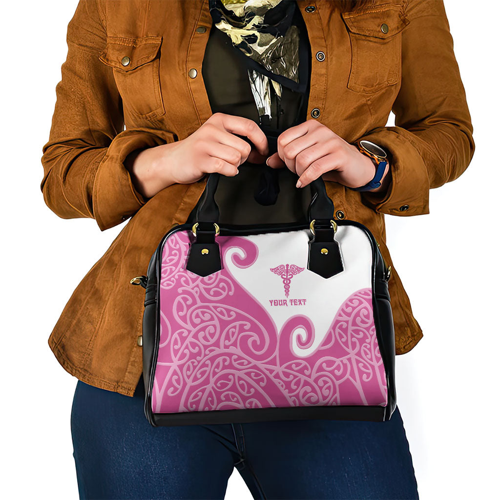 Personalised New Zealand Nurse Shoulder Handbag Maori Koru Pink Version