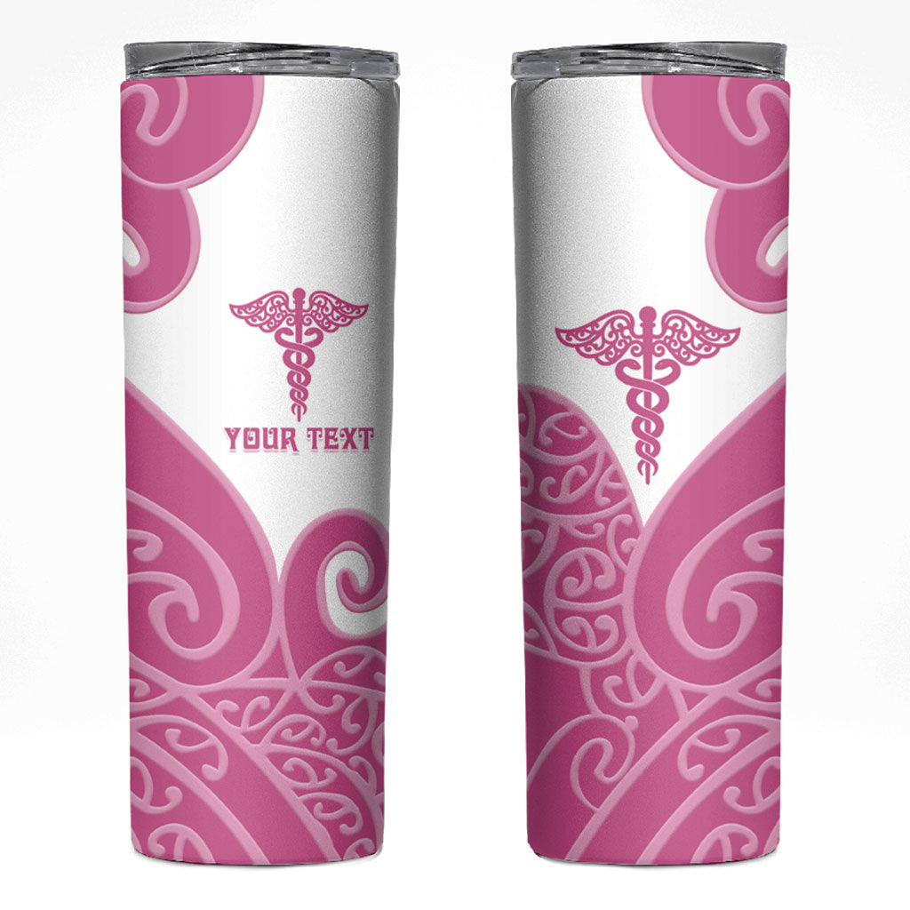Personalised New Zealand Nurse Skinny Tumbler Maori Koru Pink Version