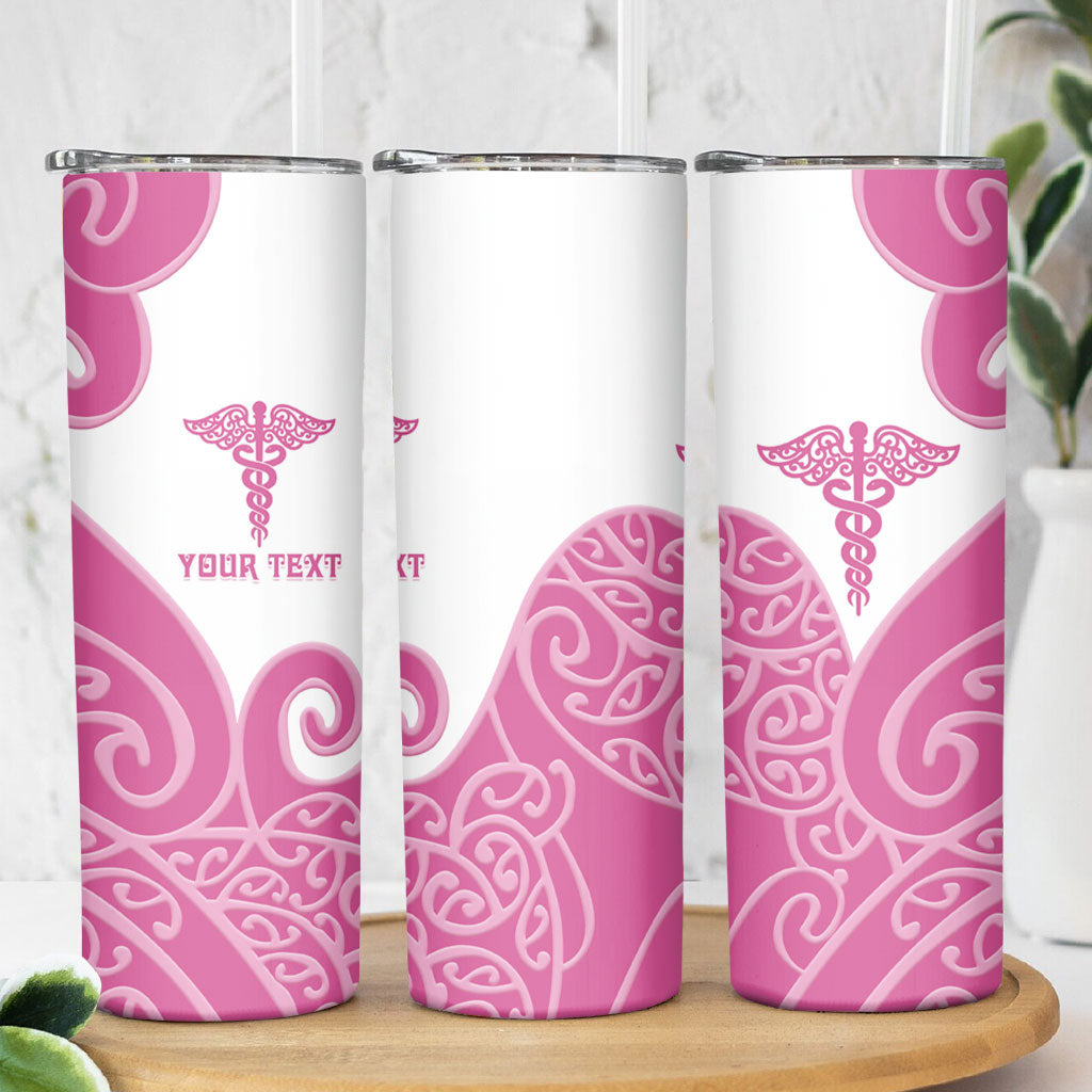 Personalised New Zealand Nurse Skinny Tumbler Maori Koru Pink Version