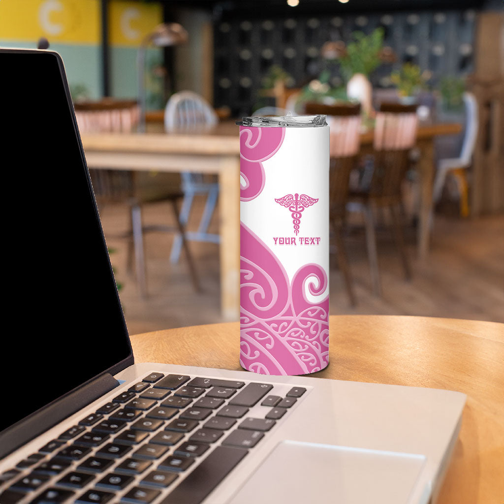 Personalised New Zealand Nurse Skinny Tumbler Maori Koru Pink Version