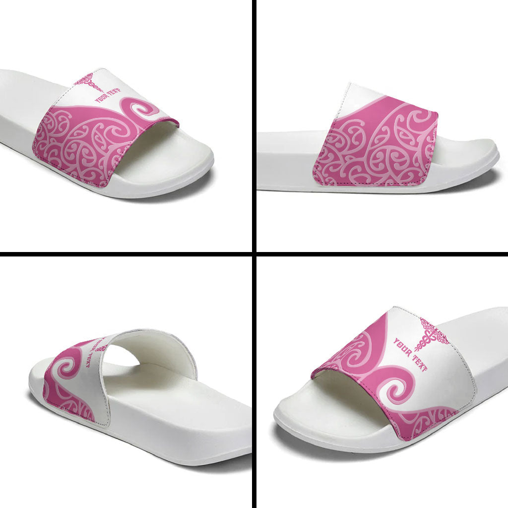 Personalised New Zealand Nurse Slide Sandals Maori Koru Pink Version