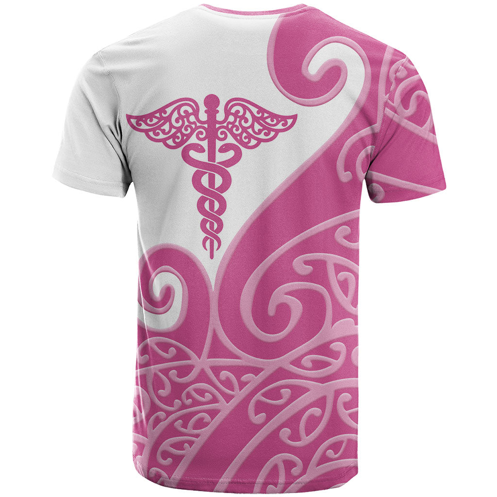 Personalised New Zealand Nurse T Shirt Maori Koru Pink Version