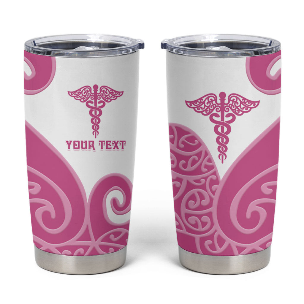 Personalised New Zealand Nurse Tumbler Cup Maori Koru Pink Version