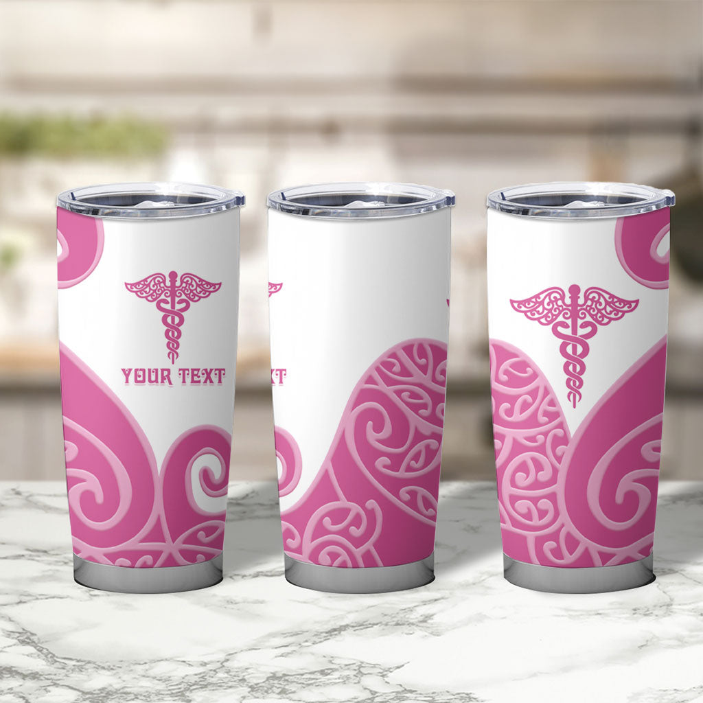 Personalised New Zealand Nurse Tumbler Cup Maori Koru Pink Version