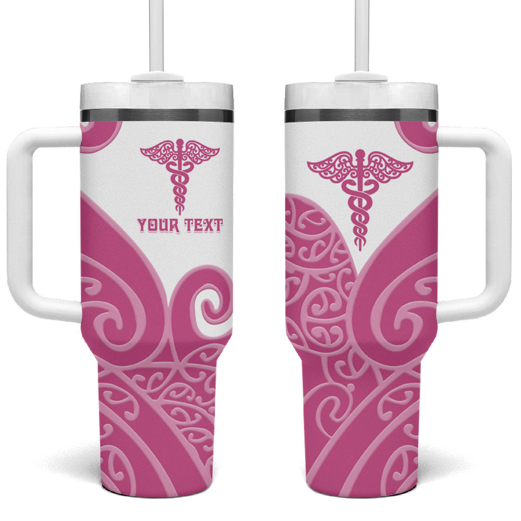 Personalised New Zealand Nurse Tumbler With Handle Maori Koru Pink Version