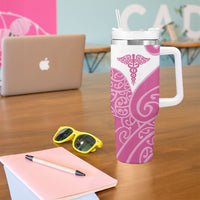 Personalised New Zealand Nurse Tumbler With Handle Maori Koru Pink Version