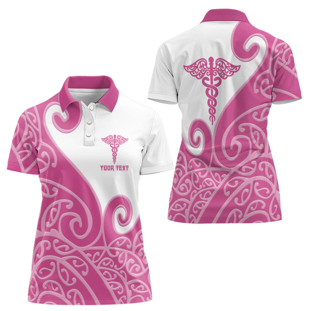 Personalised New Zealand Nurse Women Polo Shirt Maori Koru Pink Version