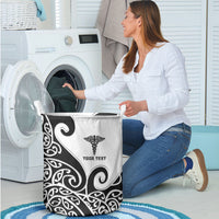 Personalised New Zealand Nurse Laundry Basket Maori Koru Black Version