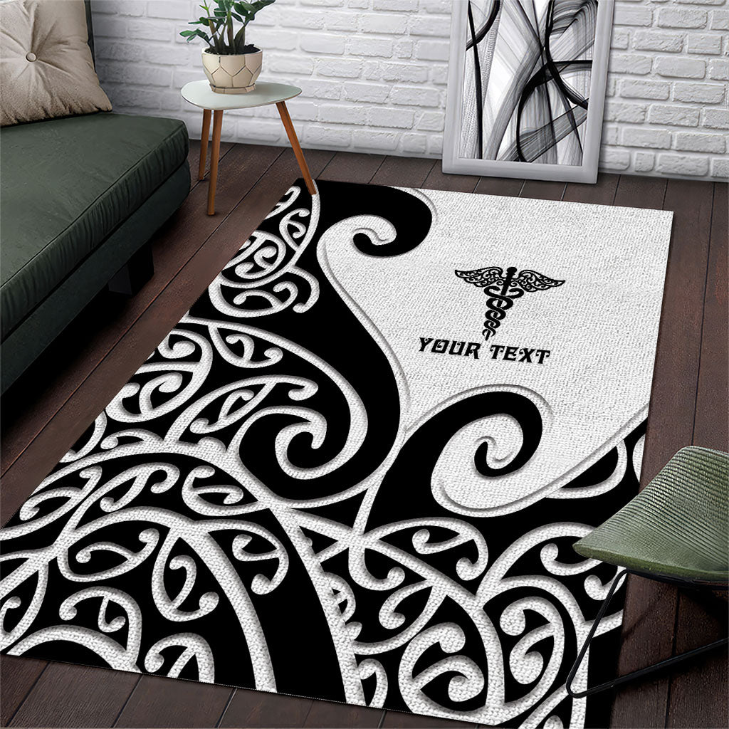 Personalised New Zealand Nurse Area Rug Maori Koru Black Version