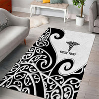 Personalised New Zealand Nurse Area Rug Maori Koru Black Version