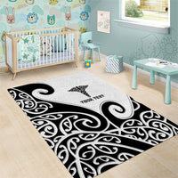 Personalised New Zealand Nurse Area Rug Maori Koru Black Version