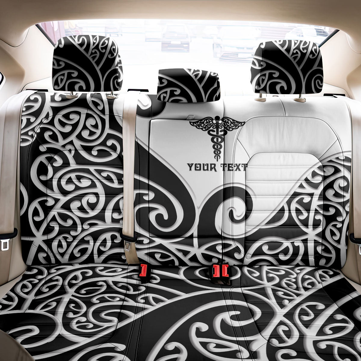 Personalised New Zealand Nurse Back Car Seat Cover Maori Koru Black Version