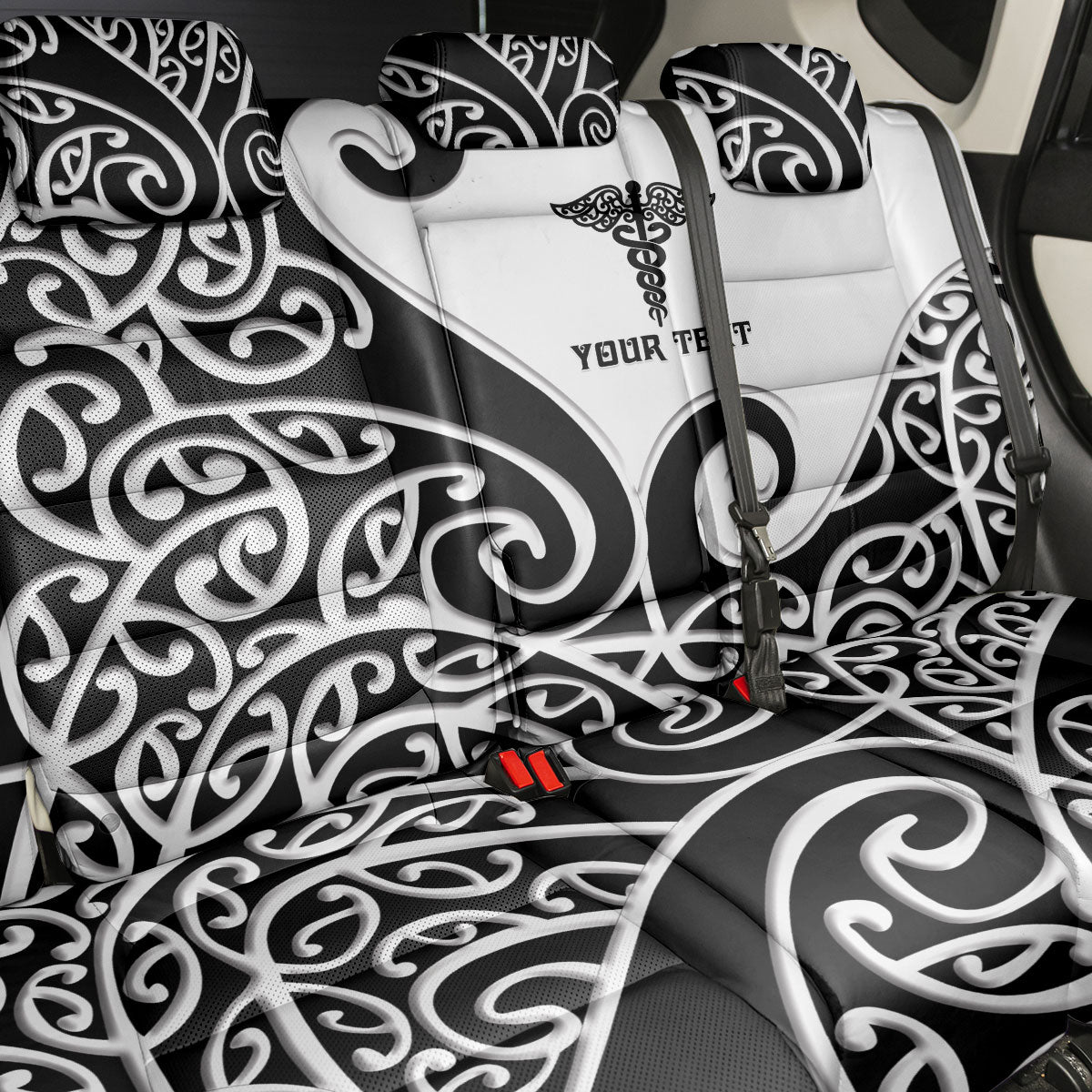 Personalised New Zealand Nurse Back Car Seat Cover Maori Koru Black Version