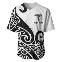 Personalised New Zealand Nurse Baseball Jersey Maori Koru Black Version