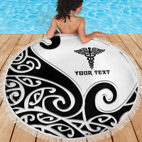 Personalised New Zealand Nurse Beach Blanket Maori Koru Black Version