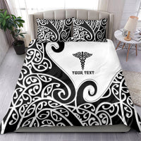 Personalised New Zealand Nurse Bedding Set Maori Koru Black Version