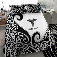 Personalised New Zealand Nurse Bedding Set Maori Koru Black Version
