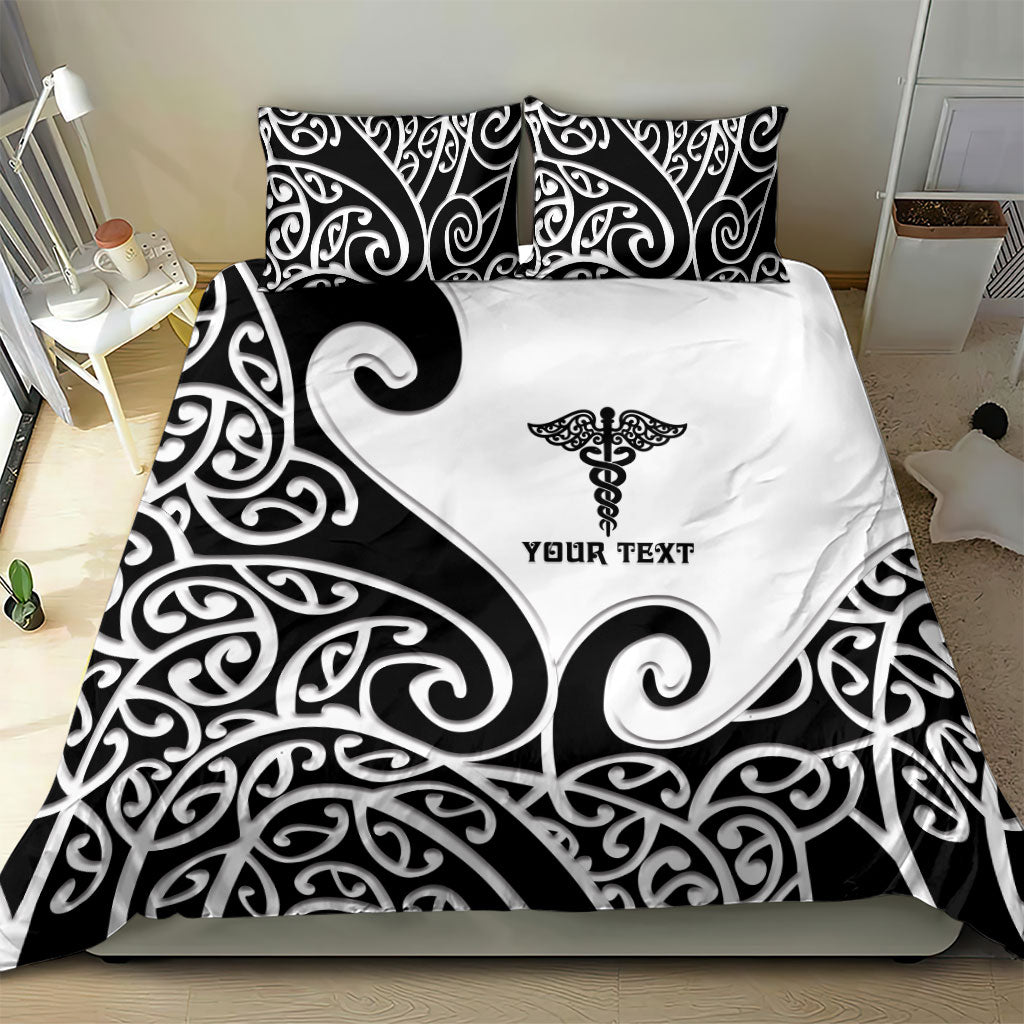 Personalised New Zealand Nurse Bedding Set Maori Koru Black Version