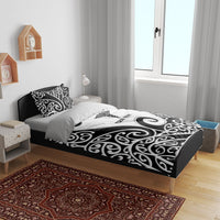 Personalised New Zealand Nurse Bedding Set Maori Koru Black Version