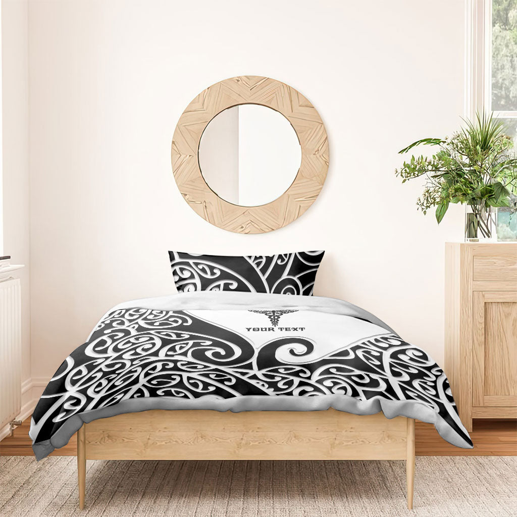 Personalised New Zealand Nurse Bedding Set Maori Koru Black Version