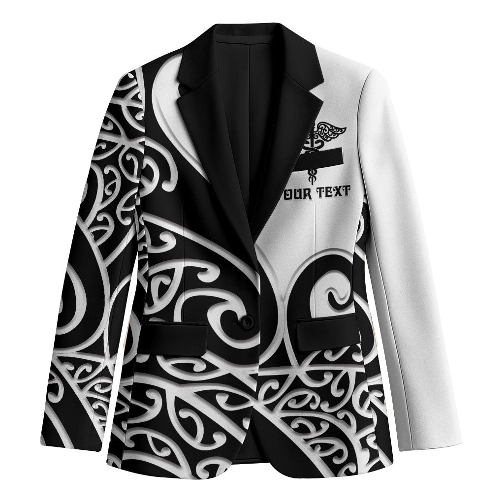 Personalised New Zealand Nurse Blazer Maori Koru Black Version
