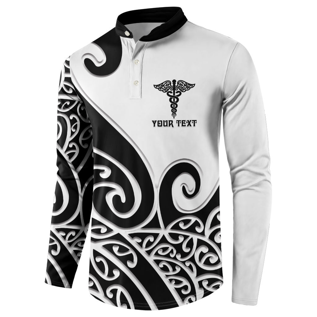 Personalised New Zealand Nurse Button Sweatshirt Maori Koru Black Version