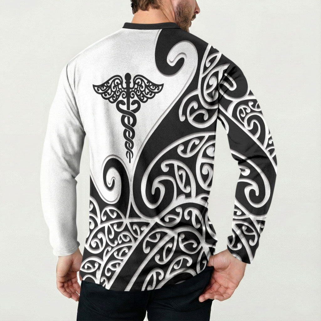 Personalised New Zealand Nurse Button Sweatshirt Maori Koru Black Version