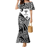 Personalised New Zealand Nurse Family Matching Mermaid Dress and Hawaiian Shirt Maori Koru Black Version LT05 Mom's Dress Black - Polynesian Pride