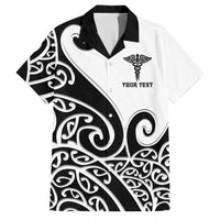 Personalised New Zealand Nurse Family Matching Off The Shoulder Long Sleeve Dress and Hawaiian Shirt Maori Koru Black Version LT05 Dad's Shirt - Short Sleeve Black - Polynesian Pride