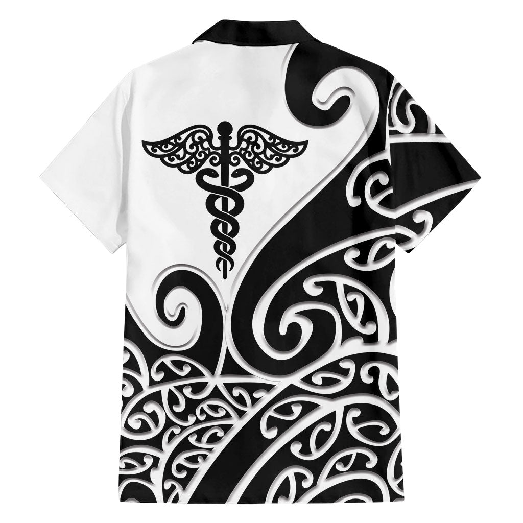 Personalised New Zealand Nurse Family Matching Off Shoulder Maxi Dress and Hawaiian Shirt Maori Koru Black Version LT05 - Polynesian Pride