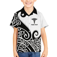 Personalised New Zealand Nurse Family Matching Off Shoulder Maxi Dress and Hawaiian Shirt Maori Koru Black Version LT05 Son's Shirt Black - Polynesian Pride