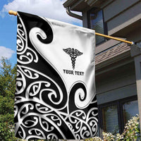Personalised New Zealand Nurse Garden Flag Maori Koru Black Version
