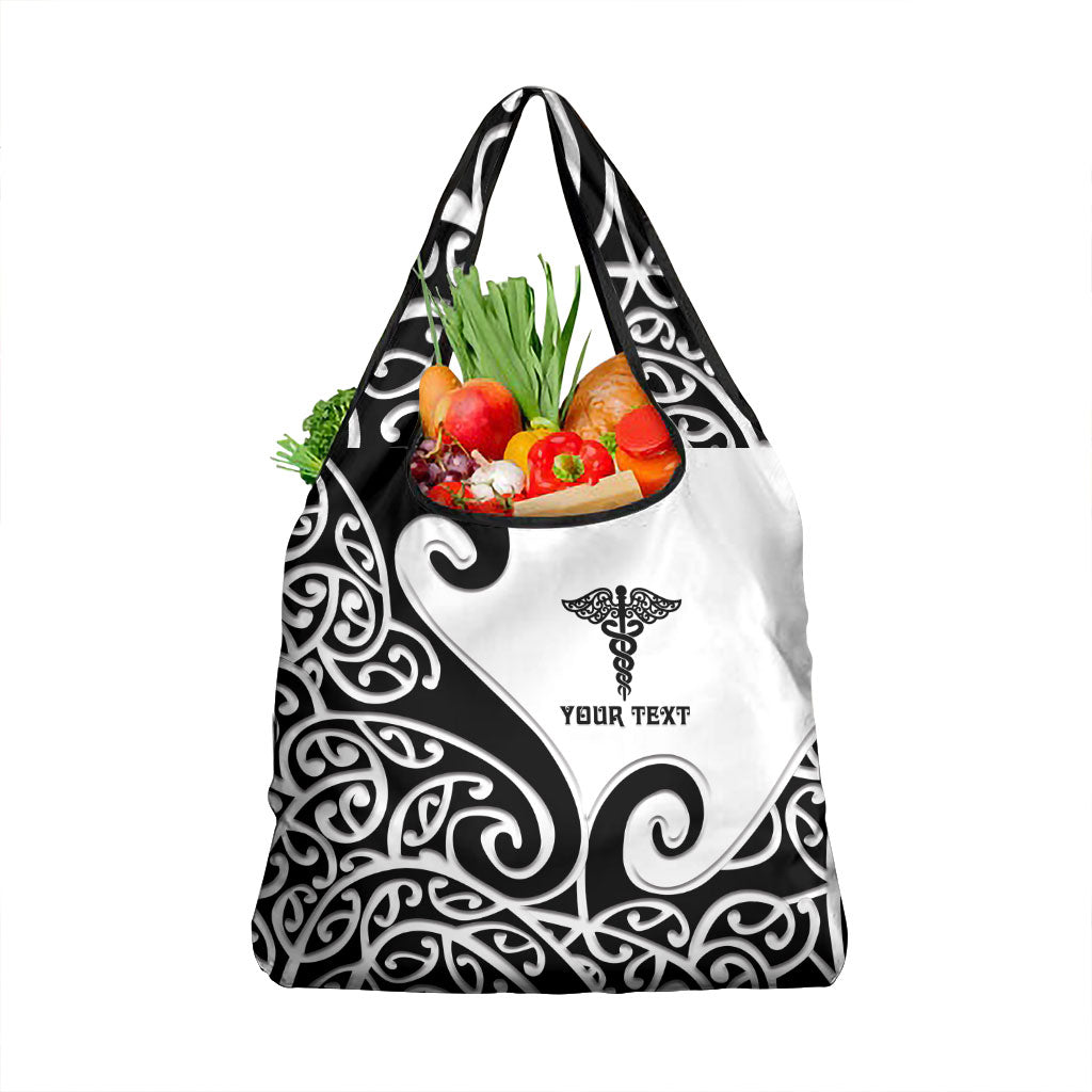 Personalised New Zealand Nurse Grocery Bag Maori Koru Black Version