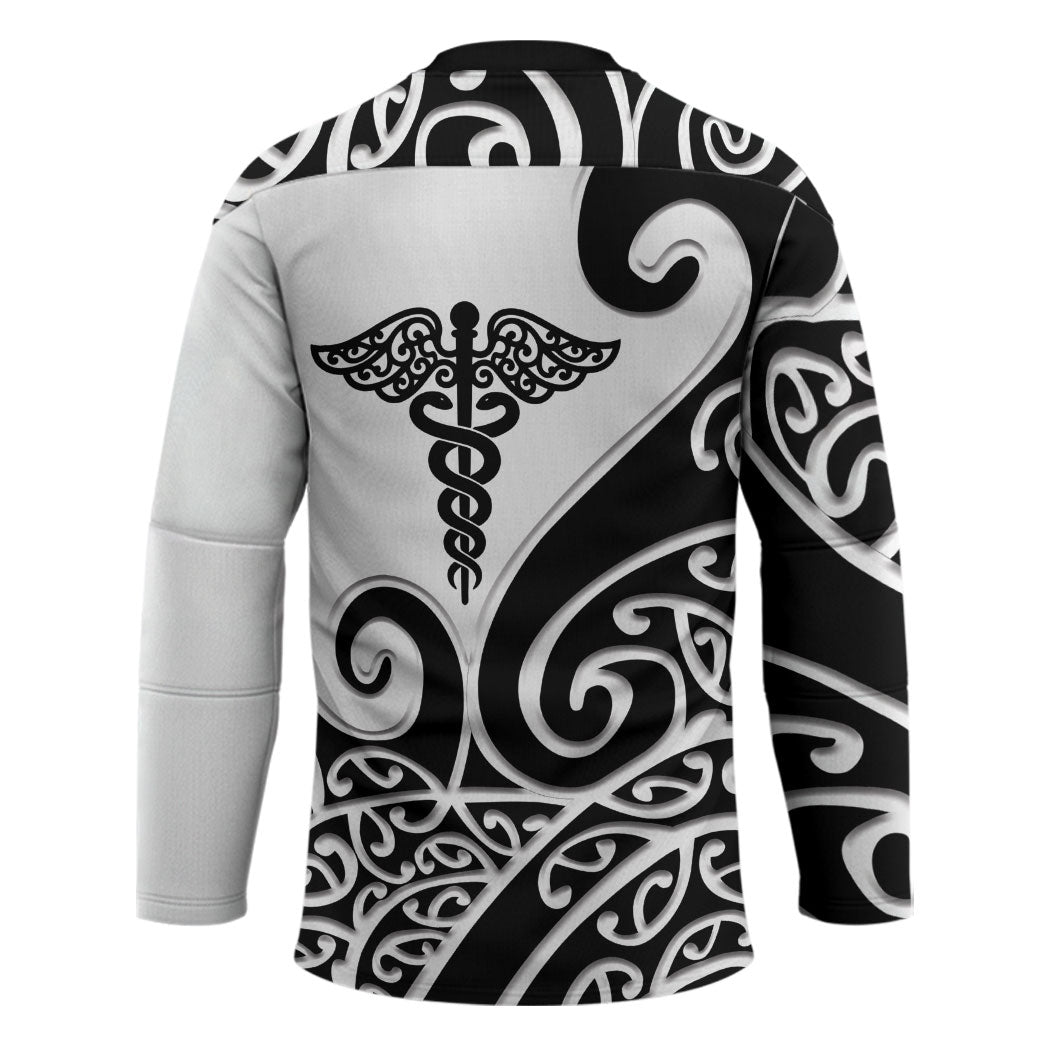 Personalised New Zealand Nurse Hockey Jersey Maori Koru Black Version