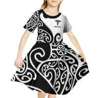 Personalised New Zealand Nurse Kid Short Sleeve Dress Maori Koru Black Version