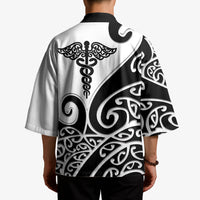 Personalised New Zealand Nurse Kimono Maori Koru Black Version