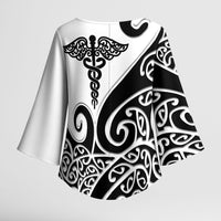 Personalised New Zealand Nurse Kimono Sleeve Blouse Maori Koru Black Version