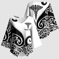 Personalised New Zealand Nurse Kimono Sleeve Blouse Maori Koru Black Version
