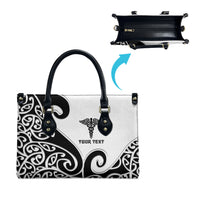 Personalised New Zealand Nurse Leather Bag Maori Koru Black Version