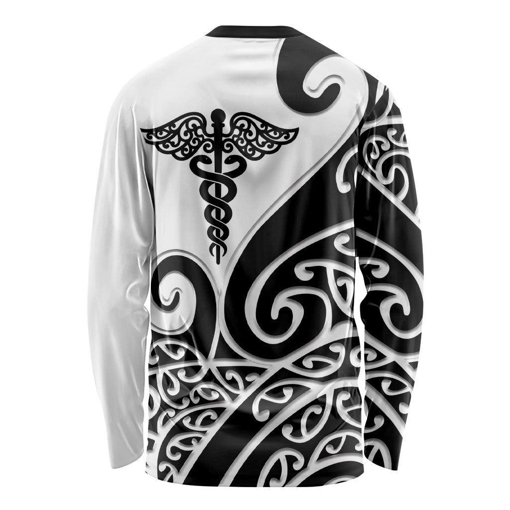 Personalised New Zealand Nurse Long Sleeve Shirt Maori Koru Black Version